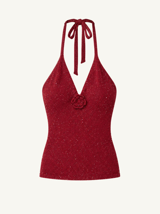 Daphne Halter Top - Wine Sequin
