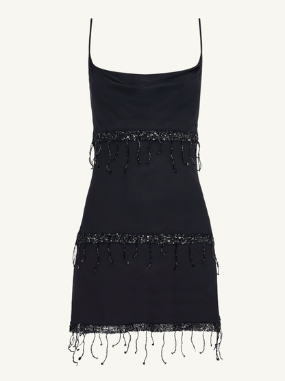 Layla Hand Beaded Mini Dress - Black
