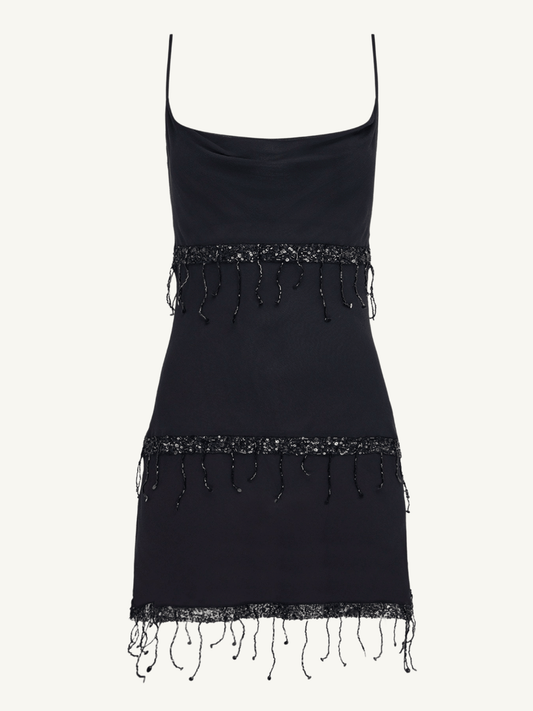 Layla Hand Beaded Mini Dress - Black