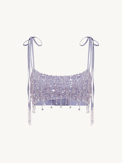 Yasmin Hand Beaded Tie Bralette - Orchid