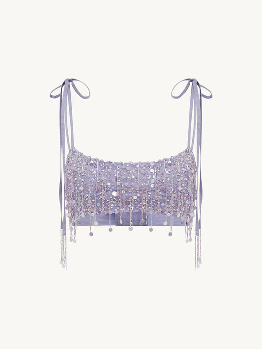 Yasmin Hand Beaded Tie Bralette - Orchid