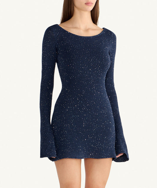 Maya Longsleeve Mini Dress - Navy Blue Sequin