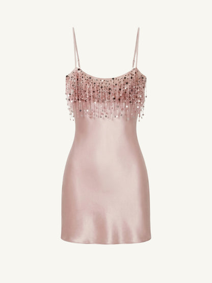 Yasmin Hand Beaded Mini Dress - Blush Pink