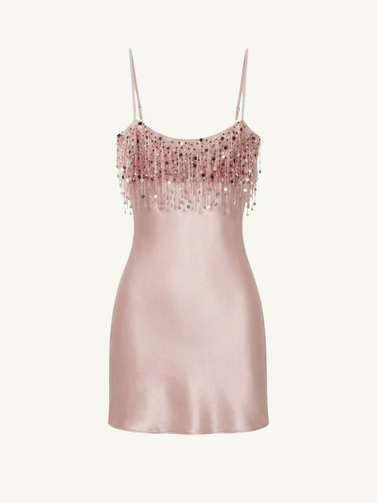Yasmin Hand Beaded Mini Dress - Blush Pink