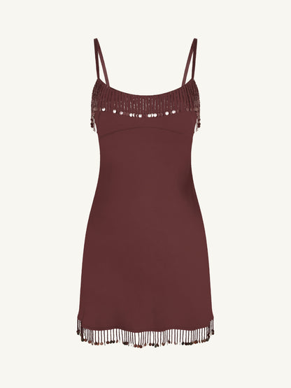 Nikola Hand Beaded Mini Dress - Plum