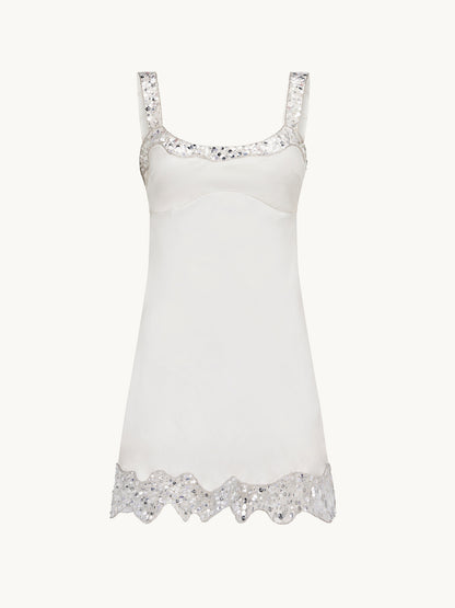 Nikolina Hand Beaded Mini Dress - Salt